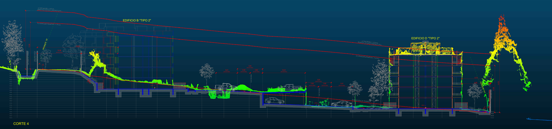 Corte topográfico y modelo de elevación